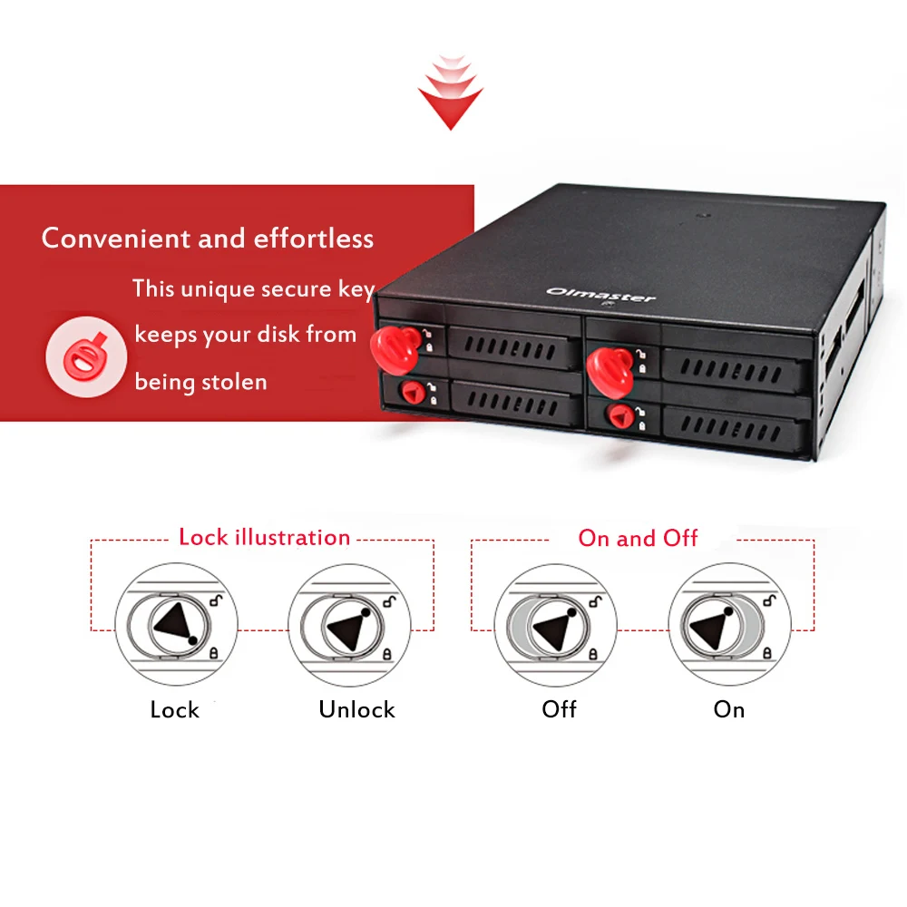 4 отсека 2,5 дюймов SATA HDD SSD жесткий диск мобиль, Мобильная стоечная плата с функцией блокировки ключа, поддержка горячей замены, высокая скорость 6 Гбит/с