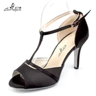 Сандалии Ladingwu женские атласные, туфли на высоком каблуке, туфли для латинских танцев, сальса, Y-7, черные, весна-лето