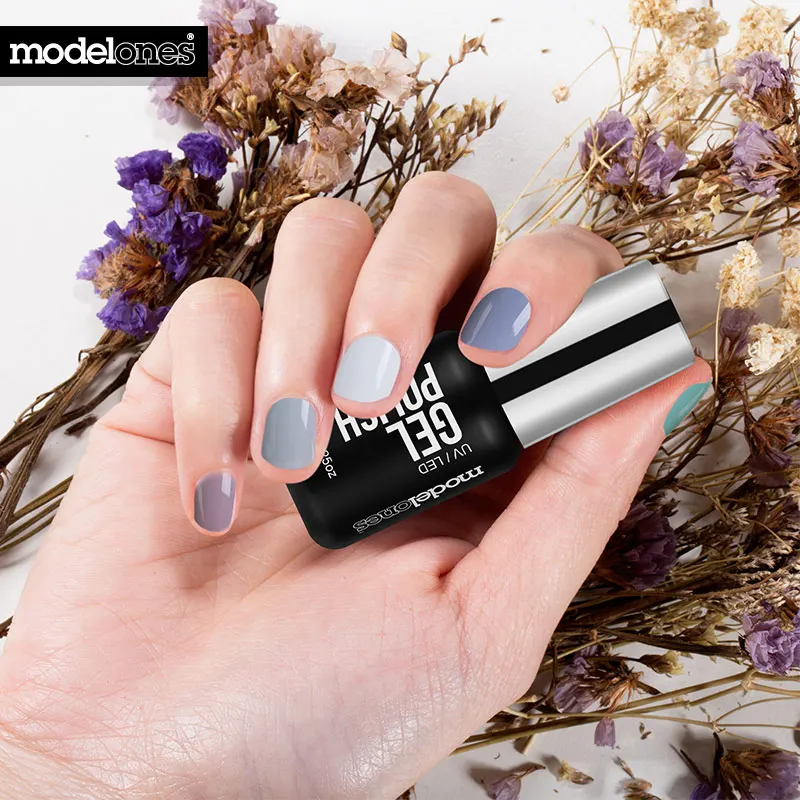 Modelones 12 шт./лот телесного цвета Серый цвет серии УФ лака набор Soak Off французский