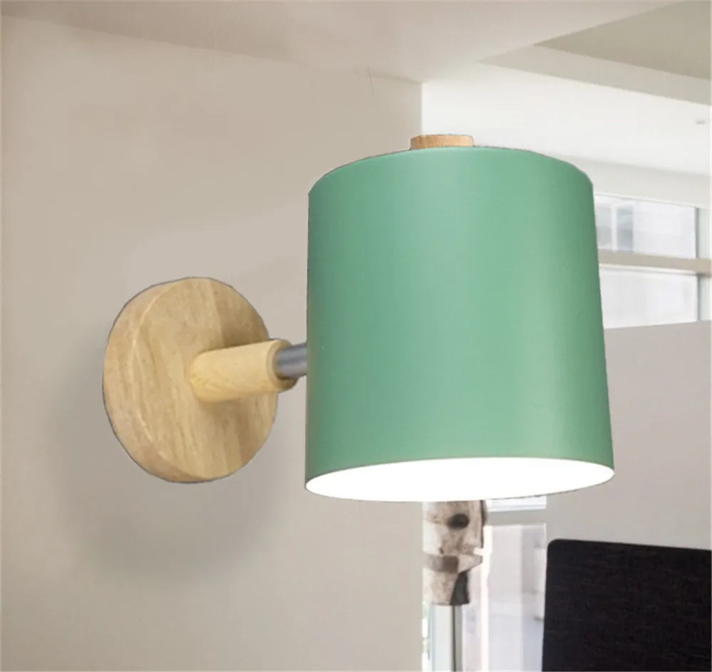 Nordic Macaroon Modern E27 Wall Lamps Wood Lights Bedroom Beside LED Button Switch Light Fixture AC110-265v | Лампы и освещение