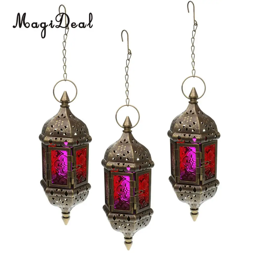 

3x Moroccan Style Metal Candle Lantern Candleholder Tealight Holder for Wedding Home Decor Bronze