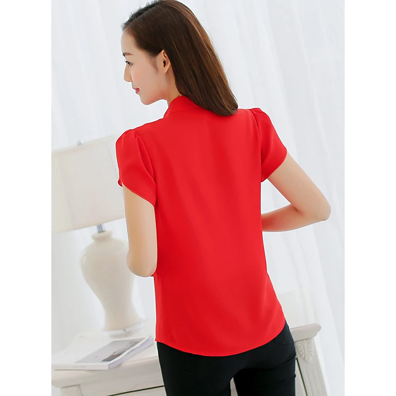 

New Women Blouse Chiffon Shirt Short Sleeve V neck Solid Summer Clothing Korean Ladies Work Office Wear Blouse Female Tops AA688