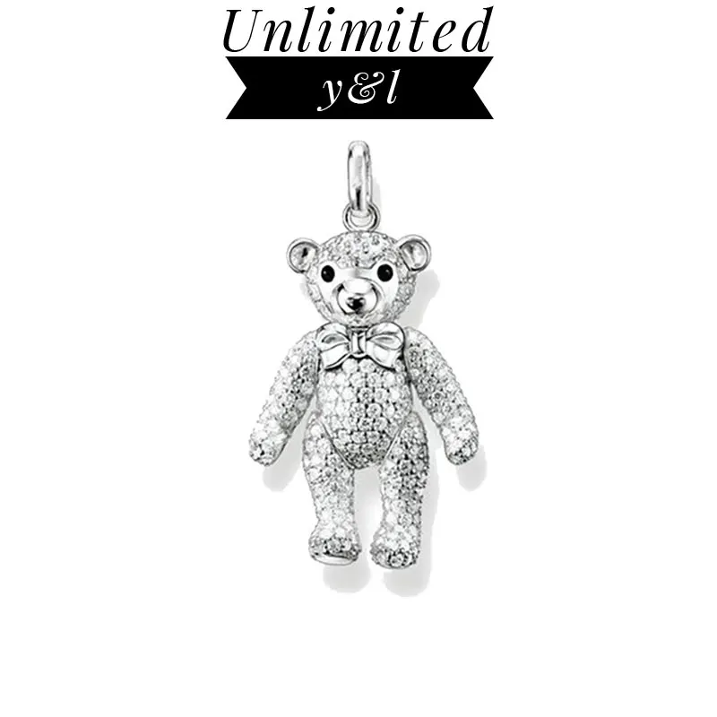 Movable Arms Legs Cute Teddy Bear with Knot Pendants Zirconia Fashion Jewelry Accessories Fit Link Chain Necklace Women Men | Украшения и