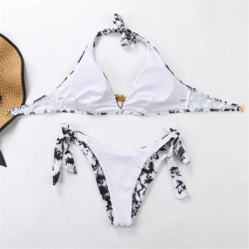 Abstract Women Push Up Bikini Set Sexy Strap Swimsuit Swimwear Beach Bandage Split Swim Bathsuit Biquini Plavky Maillot Tankini |