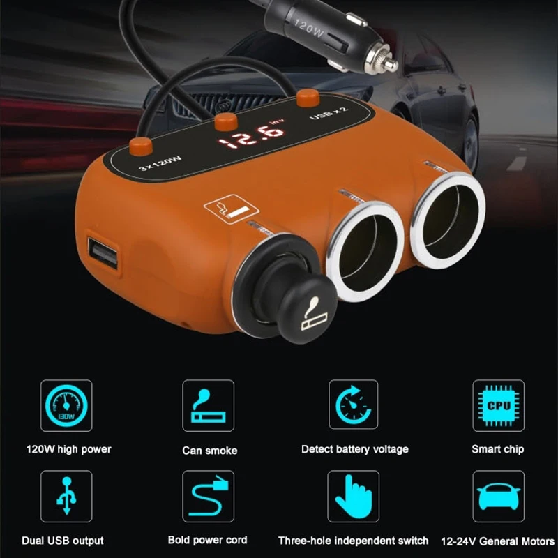 Veecle 2 USB Порты и разъёмы 3 Way 2.4A светодиодный Автомобильный Разветвитель