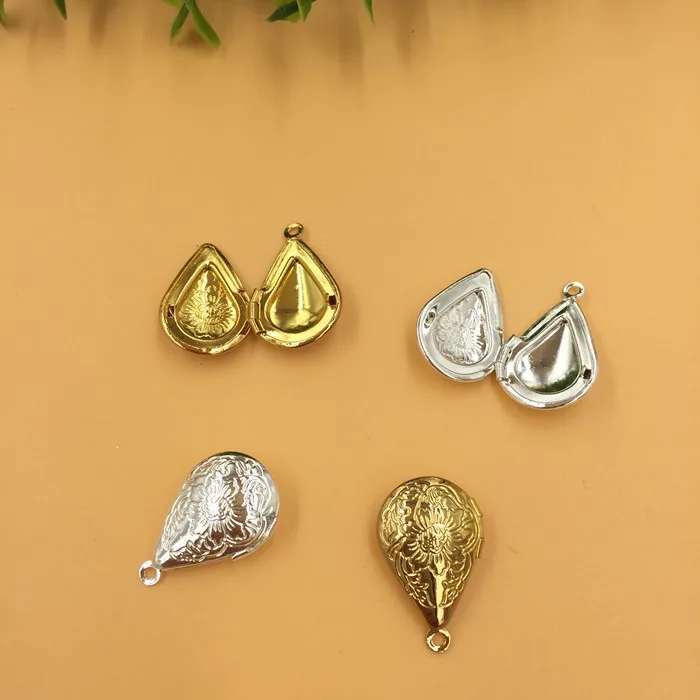 10 PCS 15*24mm Metal Copper Antique Bronze Brushed Water Drop Photo Locket Pendant Charm For Jewelry Making |