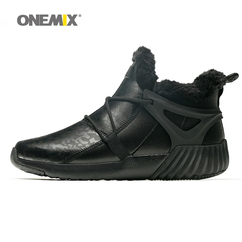 Onemix Men Winter Hiking Boots Cow Leather For Women Sport Snow Shoes comfortable warm outdoor sneakers walking trekking | Спорт и