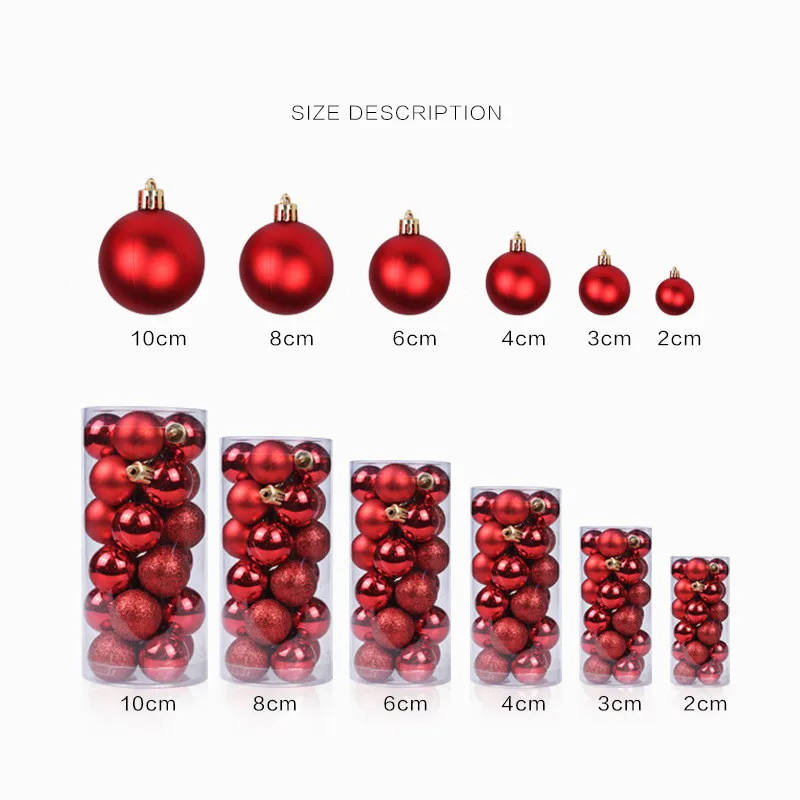 

24pcs Christmas Balls Christmas Tree Decoration Hanging Tree Ball Ornaments for Xmas Party Decor 3cm/4cm/6cm/8cm/10cm Tree Decor