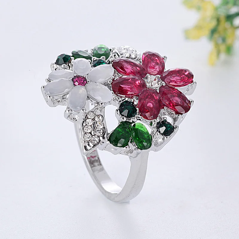 

Trendy Unique Design Fashion Flower Ring Multicolor Zircon Wedding Bijoux Jewelry Cute Flowers Rings For Women Wholesale 30K822