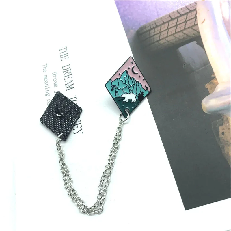 

New double brooch chain rocket planet series mountain river series brooch badge fantasy landscape night view badge jewelry denim