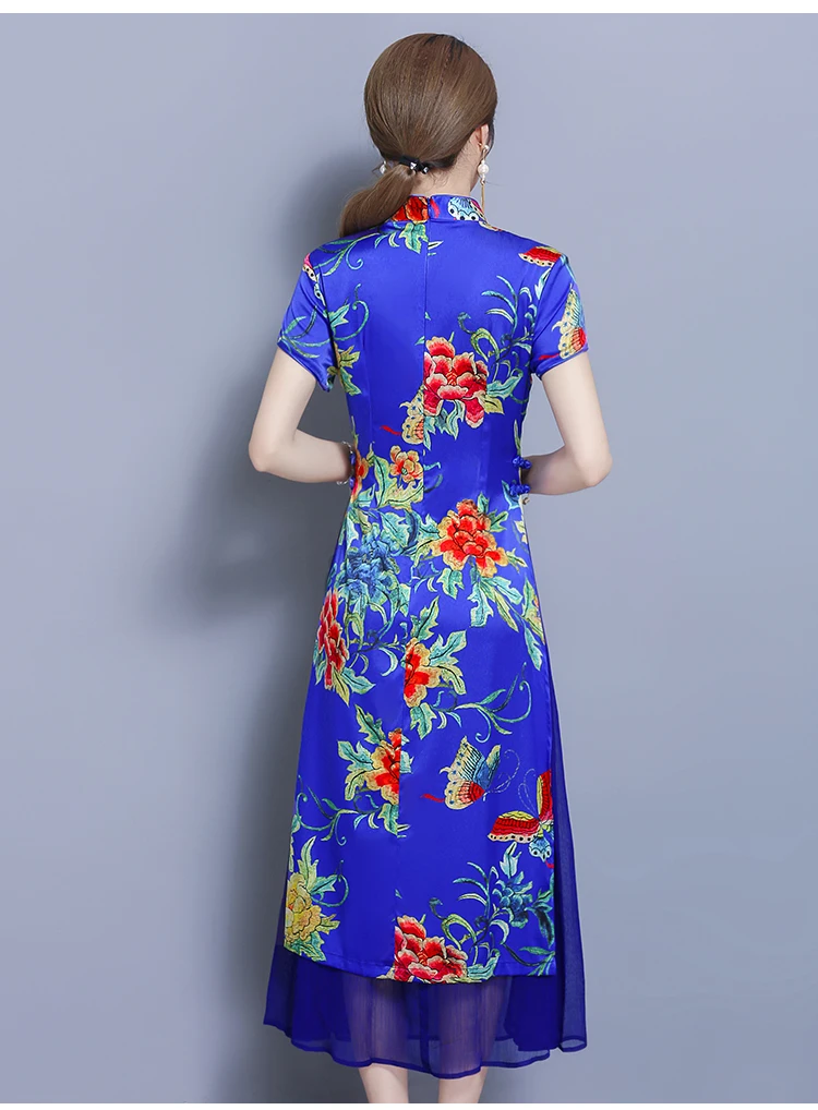 Ретро Китайский Стиль Печать Cheongsam 2018 Мода Новый сезон: весна–лето платье
