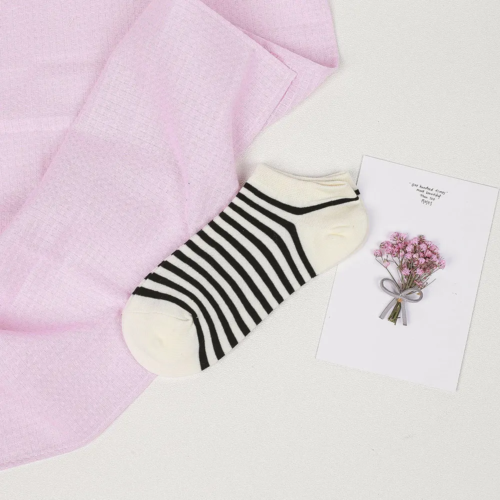 5 пар/партия женские хлопковые носки Осенние новые полосатые спортивные тапочки