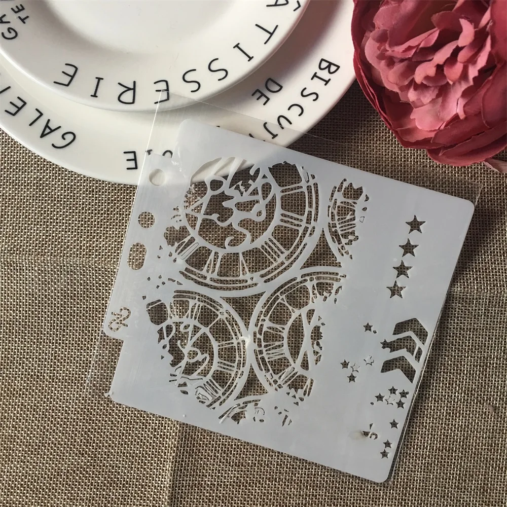 

1Pcs 13cm Clock Dial Wheel Arrow Layering Stencils Painting Scrapbook Coloring Embossing Album Decorative Paper Card Template