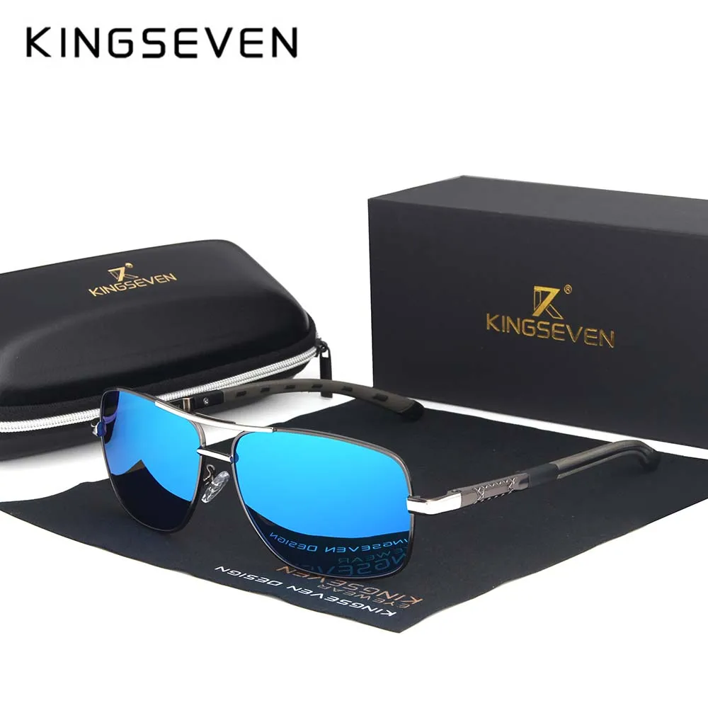 Gun Blue KINGSEVEN Брендовые мужские алюминиевые солнцезащитные очки HD поляризованные UV400 зеркальные Мужские Солнцезащитные очки женские для мужчин Oculos de sol N724 - Цвет линз: Gun Blue