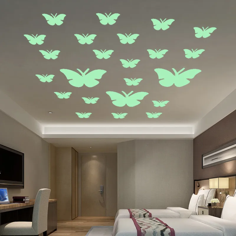 YRHCD ECO-friendly vinyl DIY Cute carton butterfly Luminous wall Sticker for Kids Room decor Minimalist Living decoration | Дом и сад