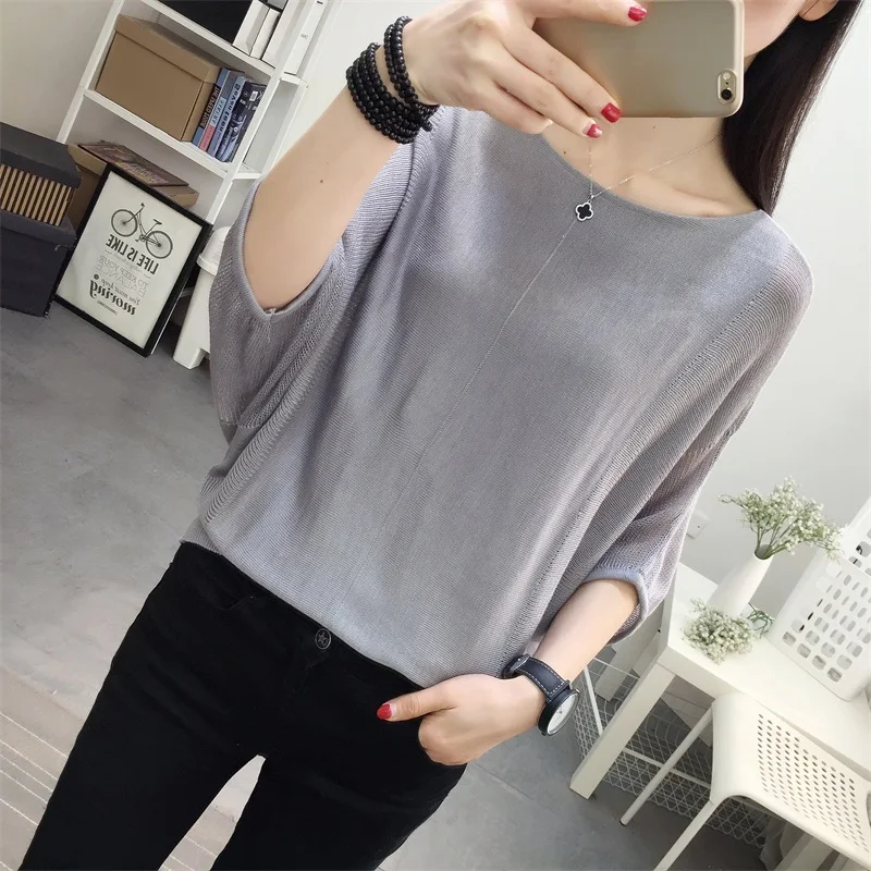 Женский Повседневный свитер однотонный вязаный пуловер с воротником-лодочкой