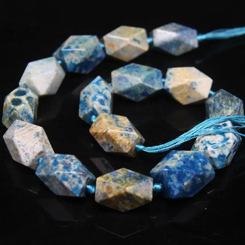 

Blue Coral Jades Faceted Nugget Pendant Beads,Natural Sea Chrysanthemum Agates Stone Cut Nugget Necklaces Charms Jewelry