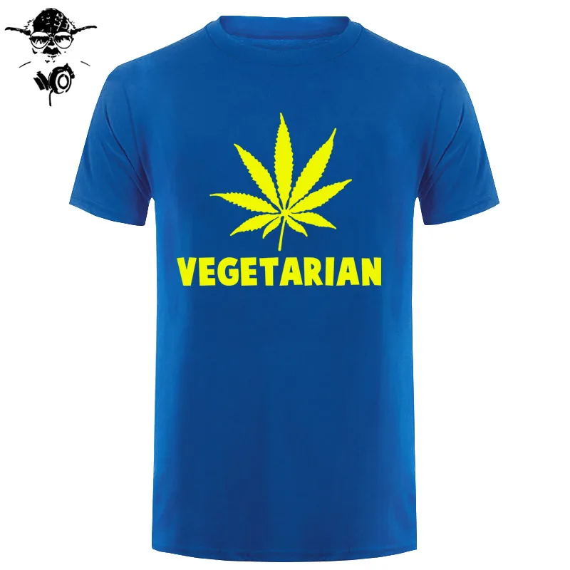 Vegan Вегетарианская Подарочная футболка для мужчин и женщин, футболка для мужчин с изображением животных, футболка для мужчин с зелеными листьями конопли, забавная футболка с коротким рукавом - Цвет: blue yellow