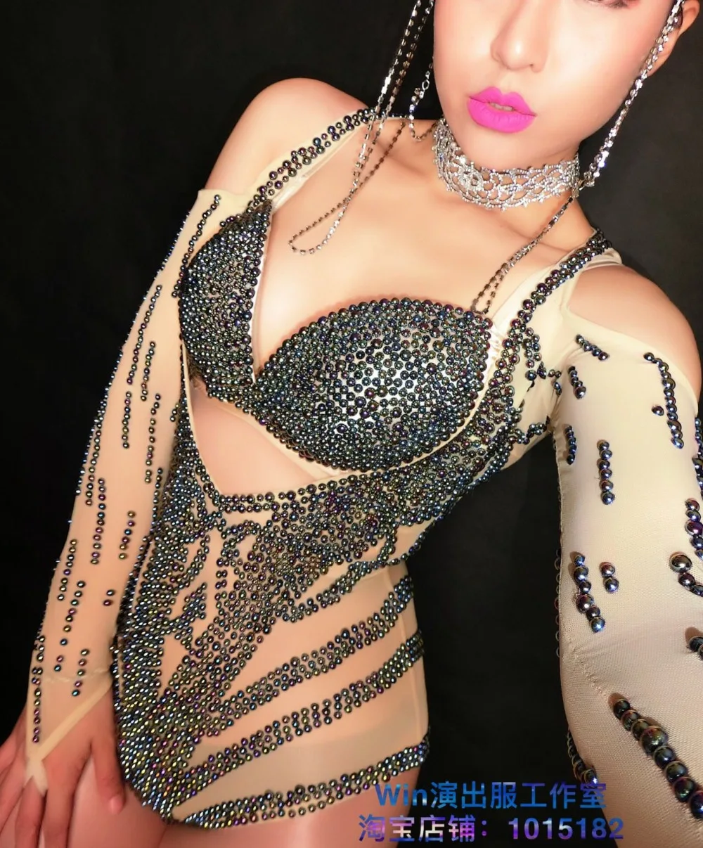 Women New sexy costume Super flashing Crystals bodysuit Bra Model Catwalk stage jumpsuit catsuit nightclub Leading dance show
