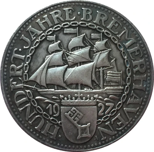 1927 немецкие 3 рейшsmark (100 годовщина Bremerhaven A) монеты копия 30 мм|coin copy|coin coinscoin german |