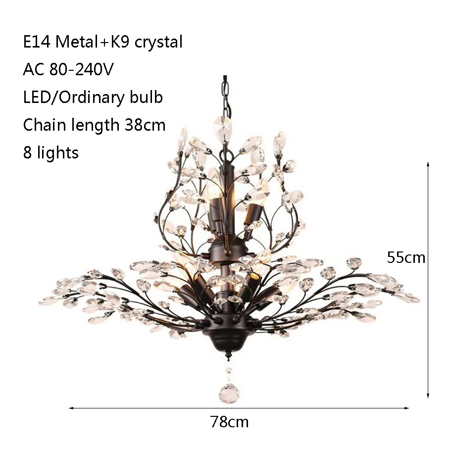 Modern American country crystal E14 LED personality creative chandelier for living room dining bedroom porch restaurant | Лампы и
