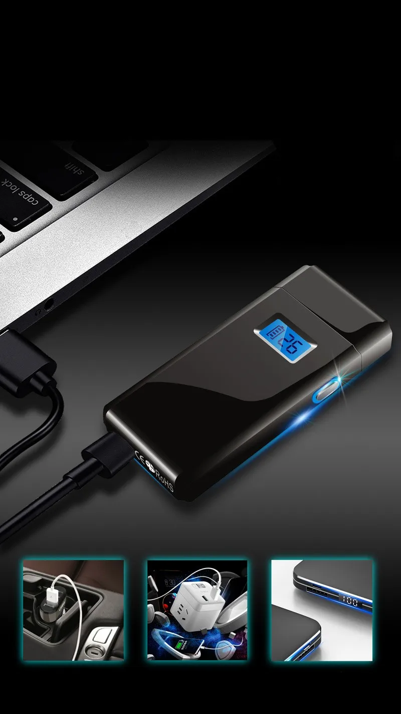 Новейший светодиодный usb-прикуриватель с цифровым дисплеем, металлическая плазменная зажигалка с двойной дугой, Ветроустойчивая перезаряжаемая электрическая зажигалка, мужские подарки
