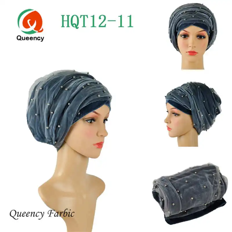 HQT12Wholesale тюрбан повязки новейшие африканские бусы с сеткой женский головной убор