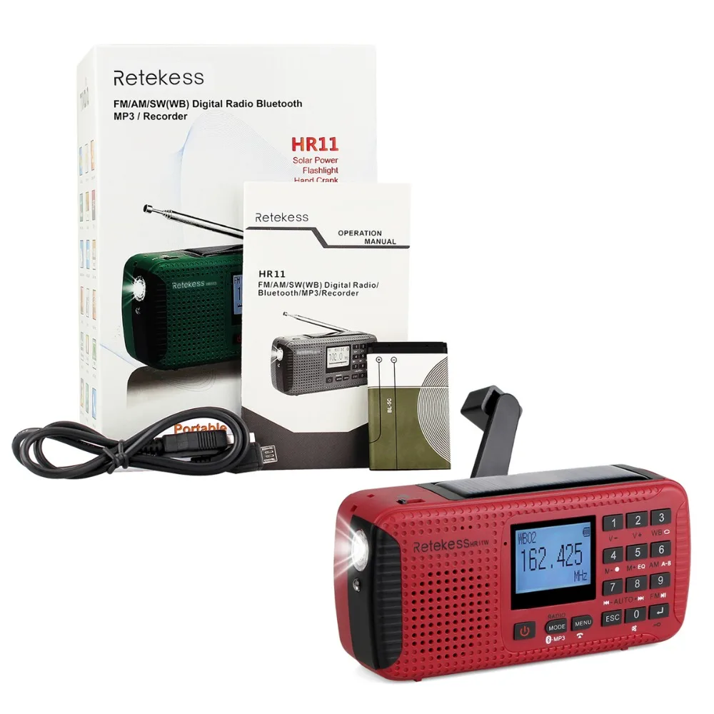 Retekess HR11W цифровой рекордер портативный FM/MW рукоятка Солнечная NOAA погода