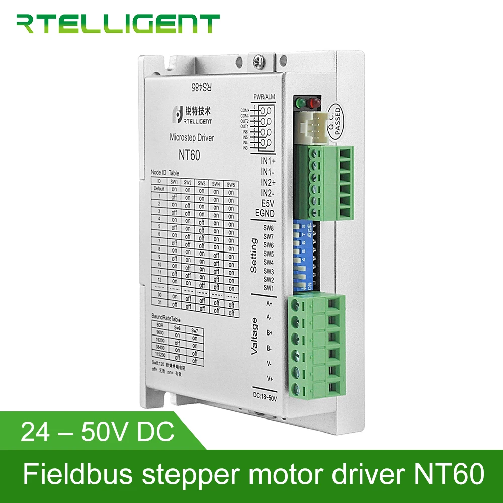 

Rtelligent 2 3 фазы Nema 23 24 NT60 RS485 Драйвер шагового двигателя через RS485 сеть Modbus RTU для открытого цикла и замкнутого цикла двигателя