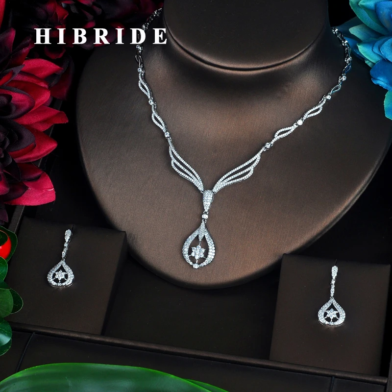 

HIBRIDE Sparkling Micro Cubic Zirconia Pave Full Jewelry Sets Women Bride Necklace Set Dress Accessories Party Show N-352