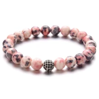 8mm micro inlaid ball pink pattern stone beads bracelet man fashion women gift for beautiful