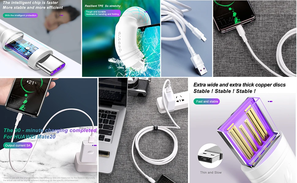 Кабель usb type-C Baseus 5A для huawei mate 30 20 P30 P20 P10 Pro Lite P Smart USBC type-C кабель для быстрой зарядки USB-C шнур зарядного устройства