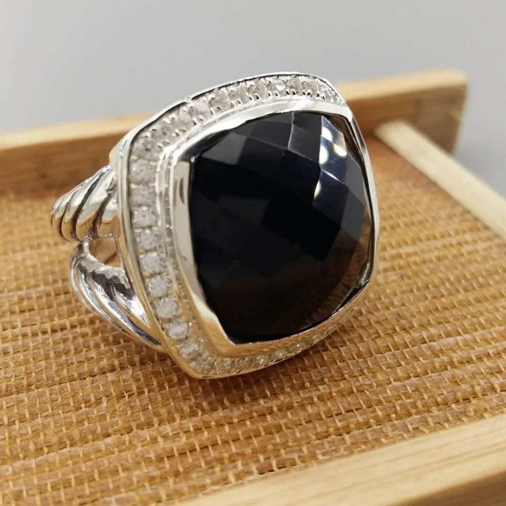 Пробы Серебряные ювелирные изделия 17 мм с черным ониксом кольцо аметист голубой