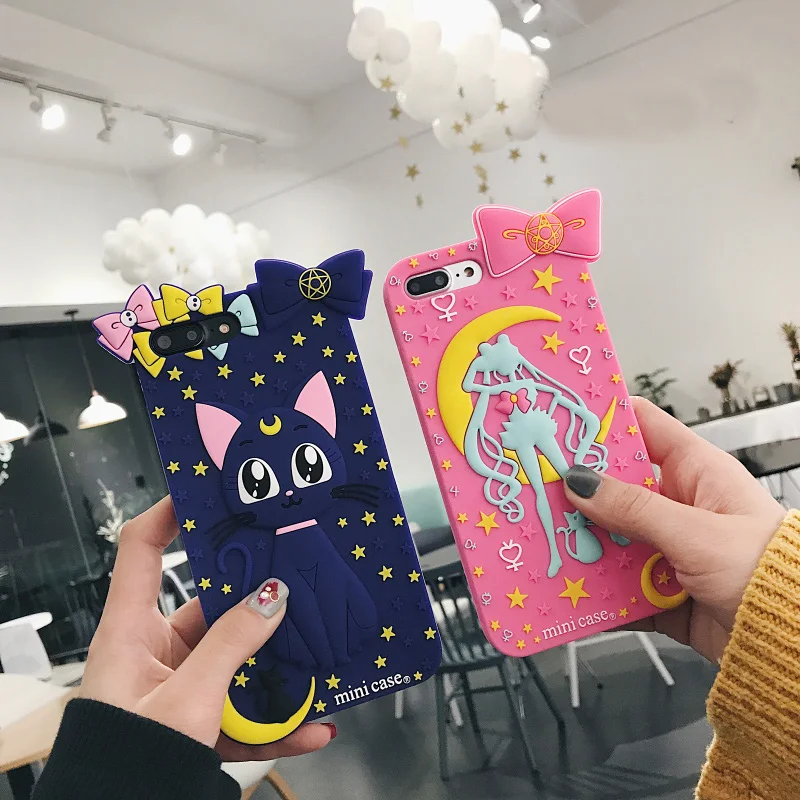 For iphone X Cute Cartoon CERBERUS Lovely Sakura Silicone cove iPhone 8 8plus 6 6S 6Splus 7 7plus sailor moon girls case |