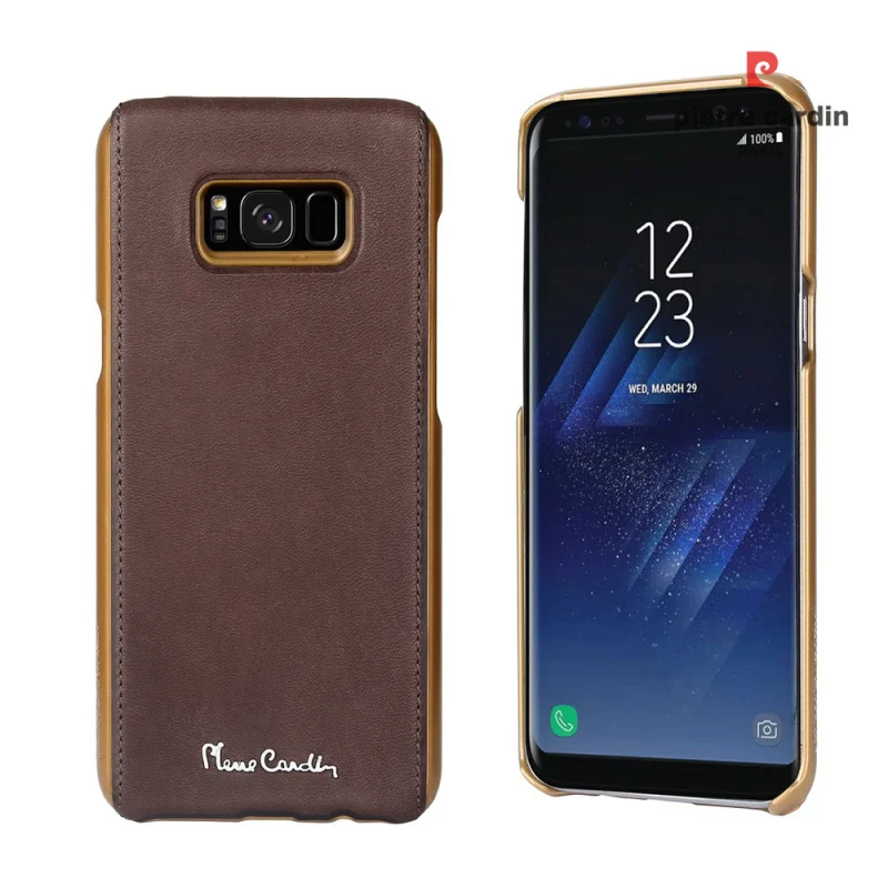 dark brown Чехол Pierre Cardin из натуральной кожи для samsung Galaxy S8/S8 Plus, роскошный тонкий жесткий чехол с металлическим логотипом для samsung S8, сумка - Цвет: dark brown