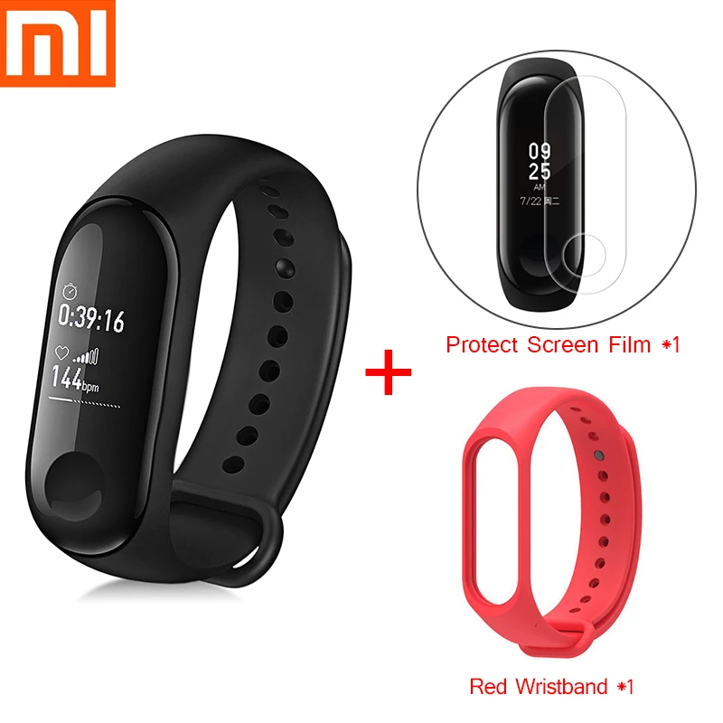 Add Red Strap Xiaomi mi Band 3 Смарт-браслет Спорт Фитнес браслет шагомер сердечного ритма Fitbits браслет Bluetooth 4,2 для xio mi Band 2 - Цвет: Add Red Strap
