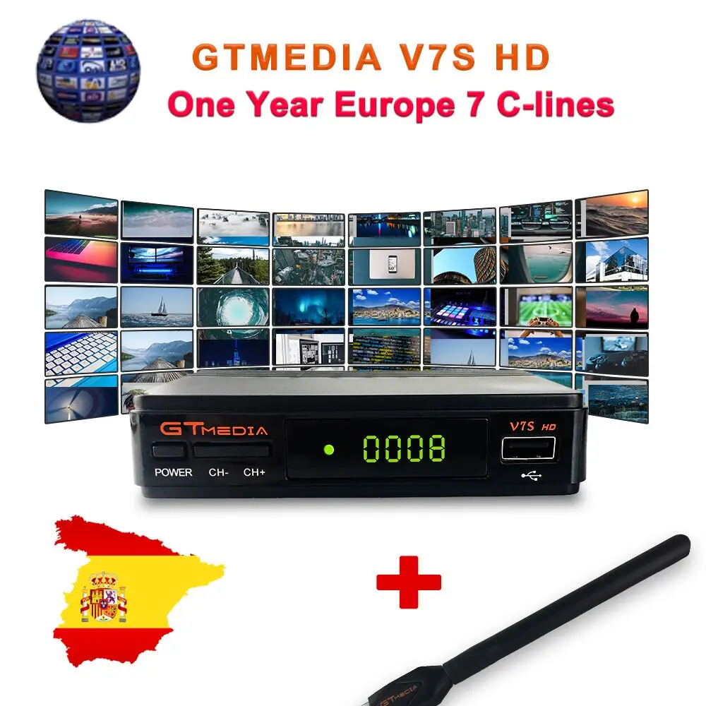 WITH USB WIFI GTMedia V7S HD спутниковый ресивер DVB-S2 V7S HD Full 1080 P+ USB wifi+ 1 год Cline CCCAM Upgrade Freesat V7 Receptor Sat tv Box - Цвет: WITH USB WIFI