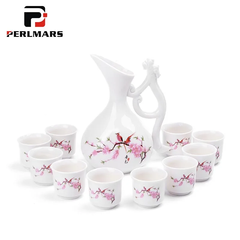 

Chinese Style One Hip Flask with Ten Sake Cups Kit As Birthday Gifts / Ceramic Drinkware Wine Ware Coffee Milk Pot Spirits Cup