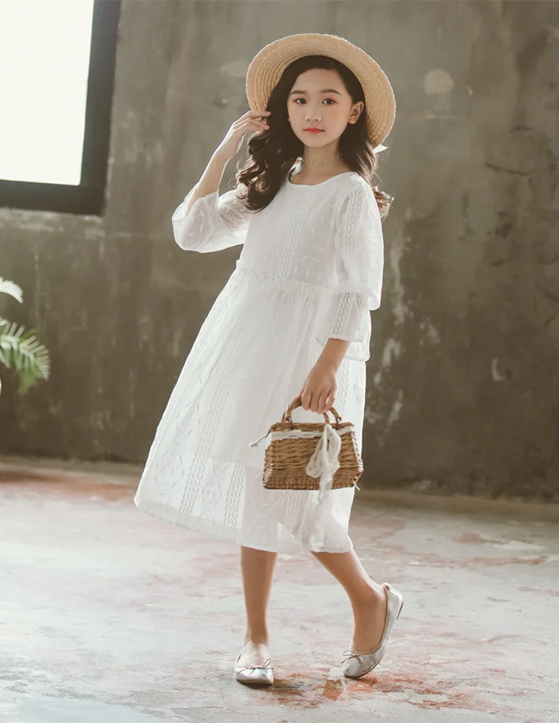 Girls Dress Autumn New Children Princess Dress White Long Sleeve Embroidered Fairy Kids Cute Dress Children Clothes#5307