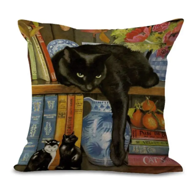 45x45cm Printed Linen Cushion Cover Colorful Cartoon Cats Decorative Sofa Pillow Case Fashion Car Customized Drop Shipping | Дом и сад