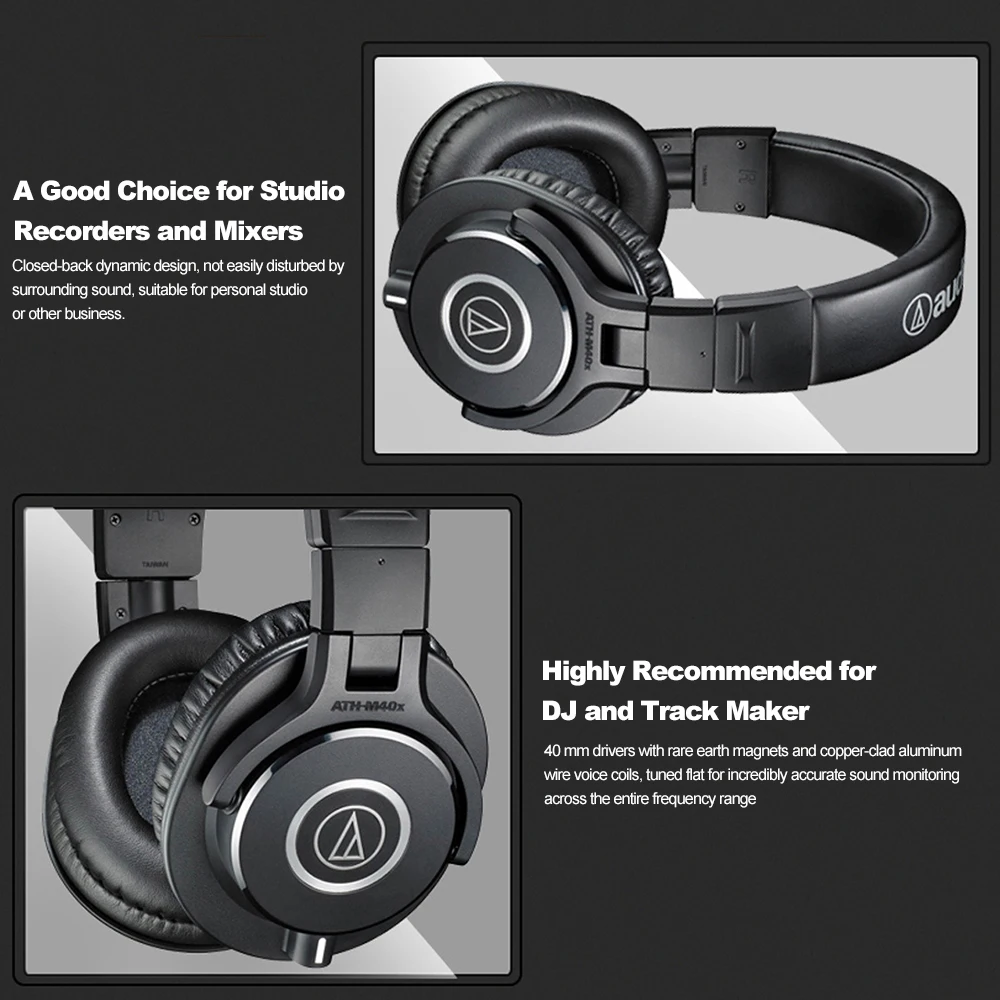 Audio-Technica профессиональные мониторные наушники ATH-M40x Накладные наушники HiFi складные наушники ж/съемные кабели музыка