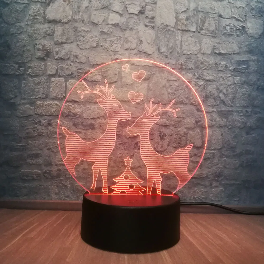 Прекрасный мультфильм олень 3D USB ночной Светильник для создания уютной атмосферы стол ночник элегантный интерьер для комнаты девушки счастливый Рождественский подарок детям