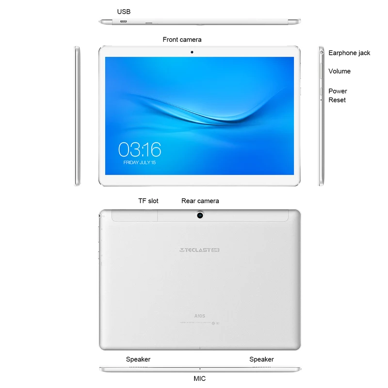 Планшет Teclast A10S экран 10 1 дюйма четырёхъядерный процессор Android 7 0 2 Гб ОЗУ 32 ГБ