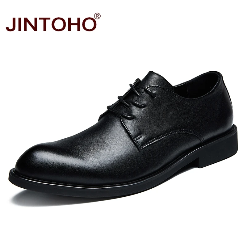 Туфли JINTOHO мужские классические брендовые деловые кожаные дышащие плоская