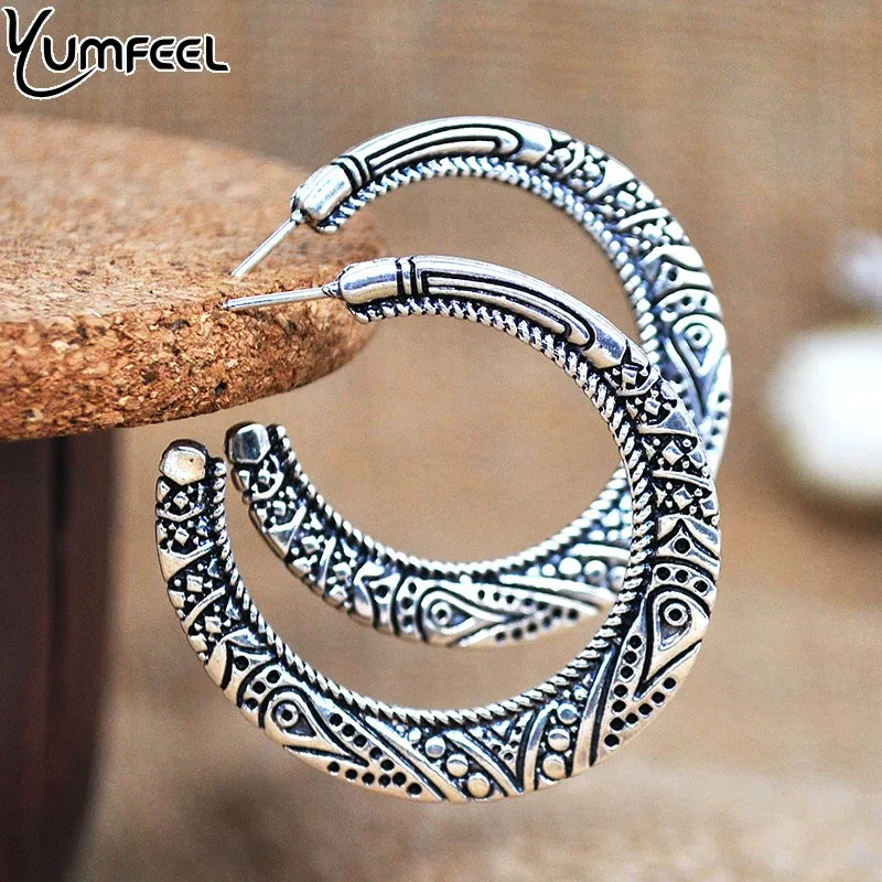 Yumfeel новые винтажные Ювелирные Серьги античные золотые винтажные тибетские серебряные серьги-кольца для женщин Подарки винтажные обручи