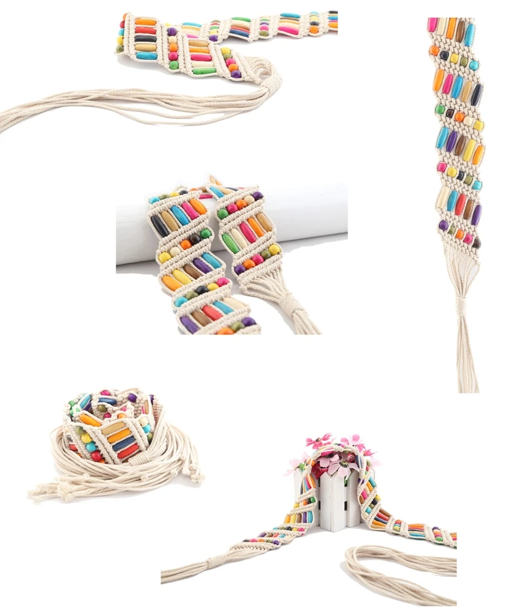 Для женщин цветные бусины Ретро узел пояса все матч Пояс тканый богемный стиль 5 7