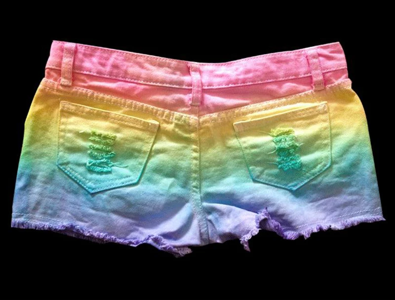 Летние женские шорты джинсовые радужной расцветки мороженого хипстерские с