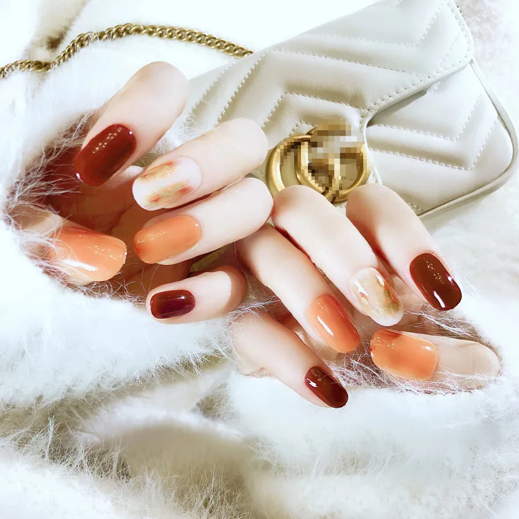 Блестящие красные накладные ногти квадратные средние блестки украшения ногтей