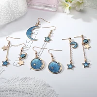korean romantic planet star moon drop earrings for women jewelry asymmetric long dangle earrings girl female statement earrings