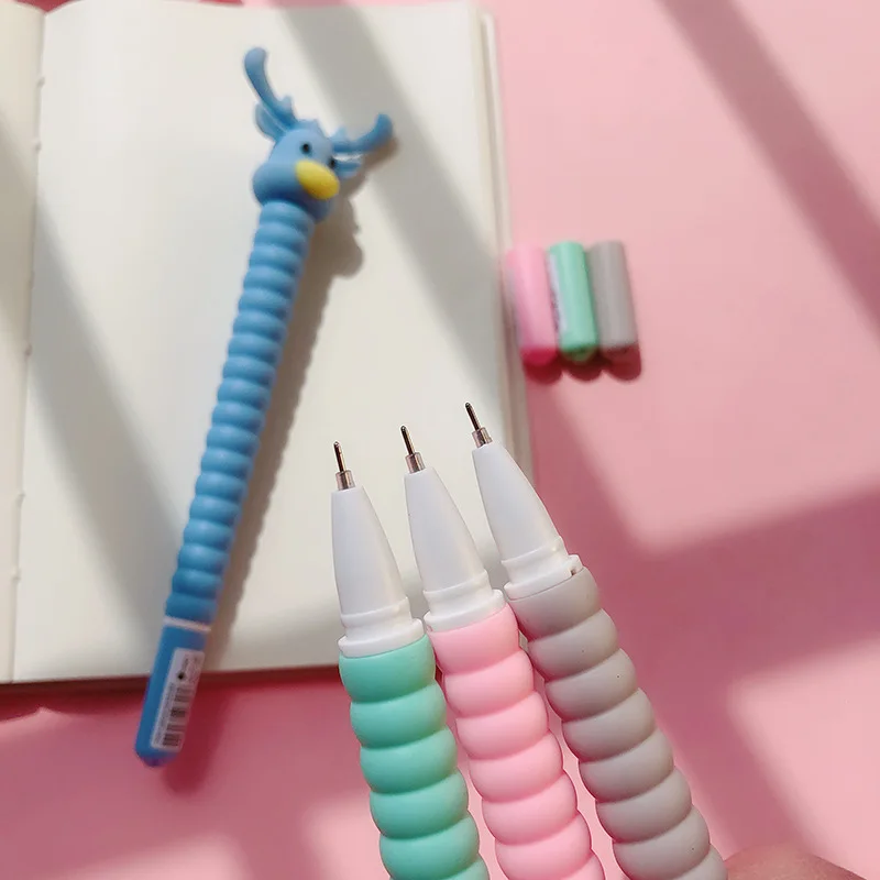 1 шт. Kawaii ручка Милая лося силиканая пластиковая гелевая ручка детские подарки Escolar Papelaria канцелярские принадлежности Школьные принадлежности офисные принадлежности